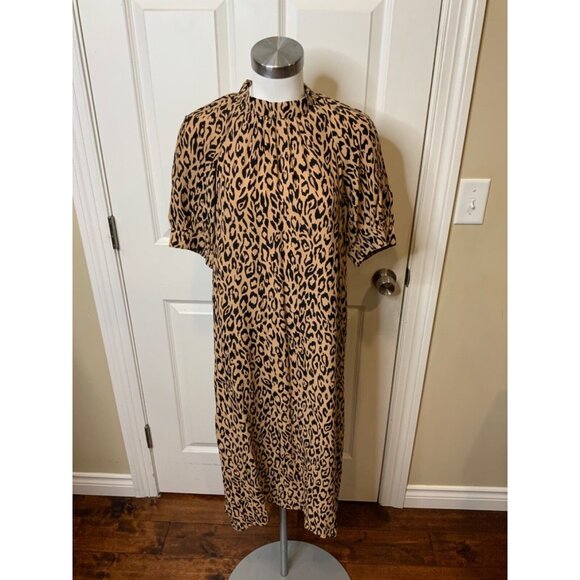 by Anthropologie Brown & Black Leopard Print Short Sleeve Midi Dress, Size Small - Picture 1 of 5